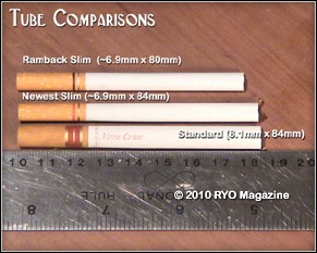 EXP2000 Simron 2010 RYO Magazine Comparison of Tube sizes slim tubes (80mm-84mm)  to regular tubes